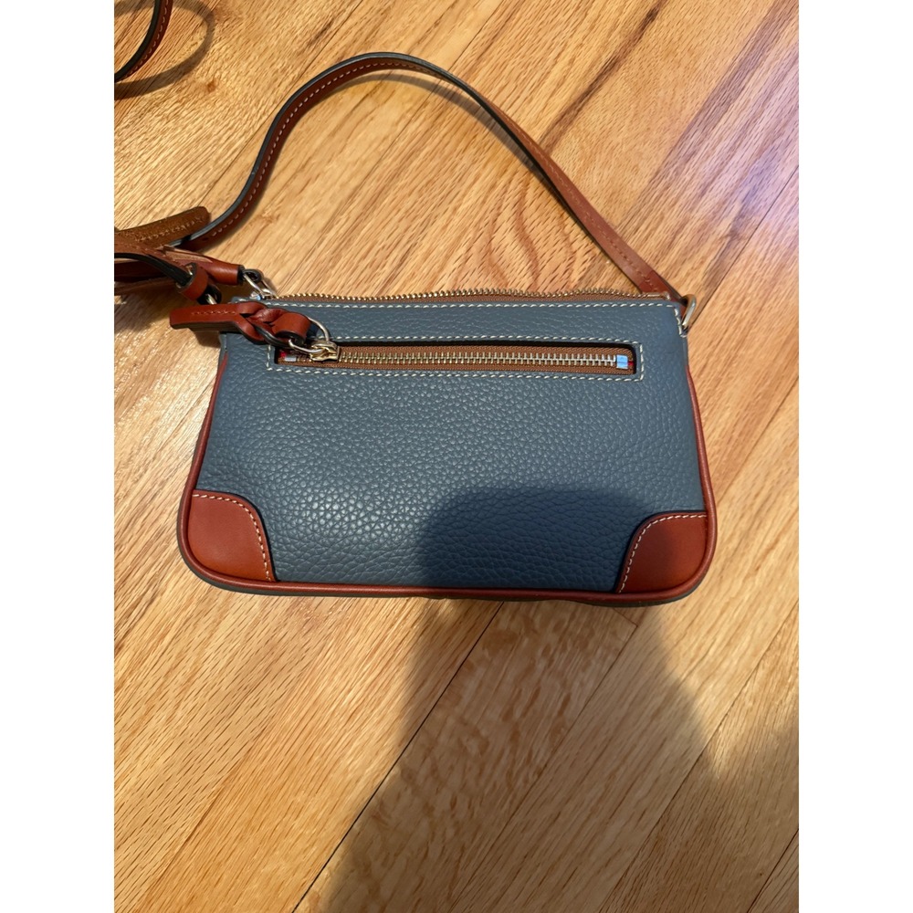 Dooney Bourke Pebble Grain Leather Crossbody Bag Gray Cognac Trim Small - Picture 7 of 7